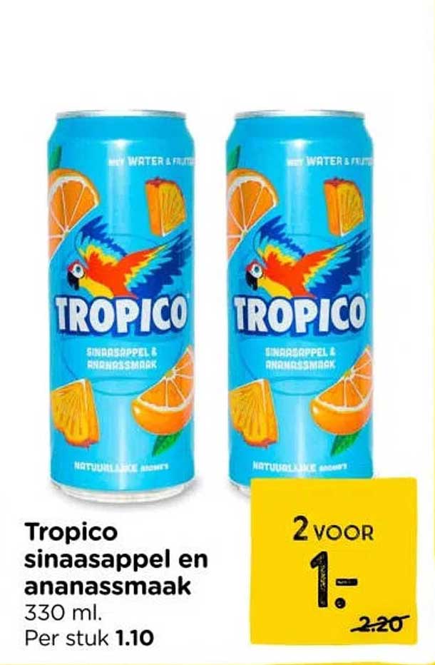 Tropico sinaasappel en ananassmaak 330 ml. 2 voor 1,-