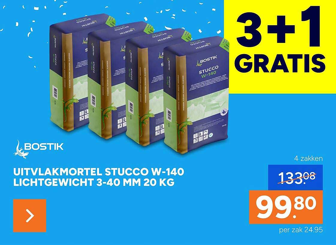 UITVLAKMORTEL STUCCO W-140 LICHTGEWICHT 3-40 MM 20 KG 3+1 GRATIS