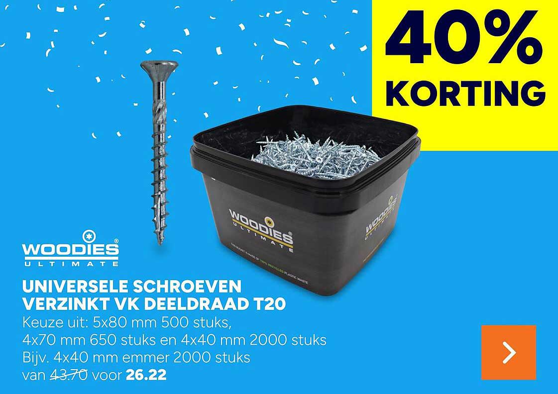 Universele schroeven verzinkt VK deeldraad T20 40% korting