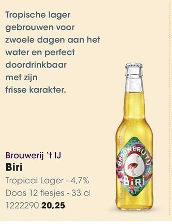 Brouwerij 't IJ Biri - Tropical Lager - 4,7% - Doos 12 flesjes - 33 cl