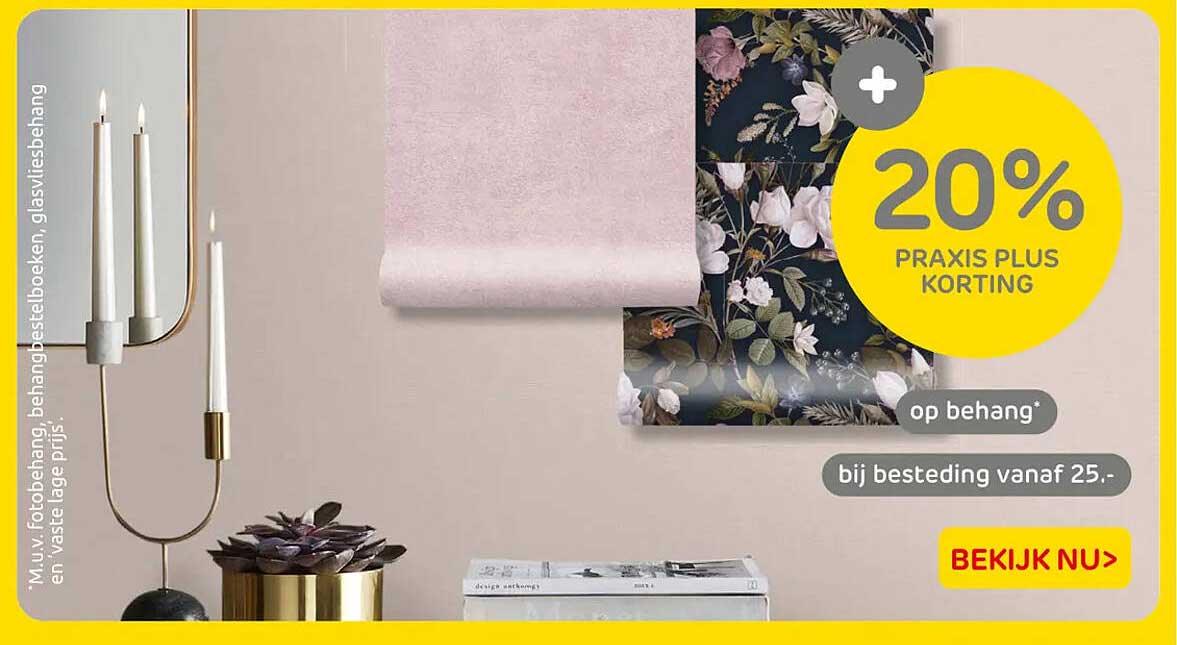 20% PRAXIS PLUS KORTING op behang* bij besteding vanaf 25.-