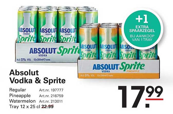 Absolut Vodka & Sprite +1 extra spaarrzegel bij aankoop van 1 tray