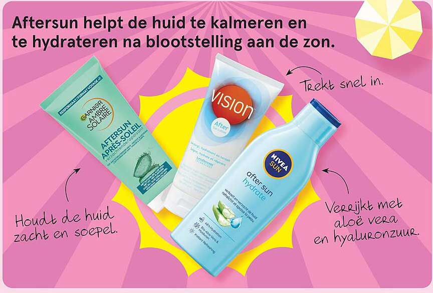Aftersun helpt de huid te kalmeren en te hydrateren na blootstelling aan de zon.