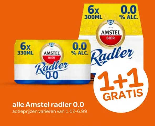 alle Amstel radler 0.0 1+1 GRATIS