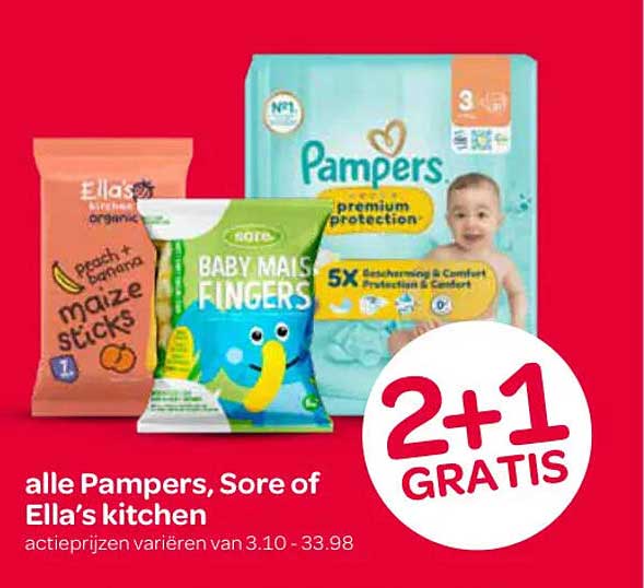 alle Pampers, Sore of Ella’s kitchen 2+1 GRATIS