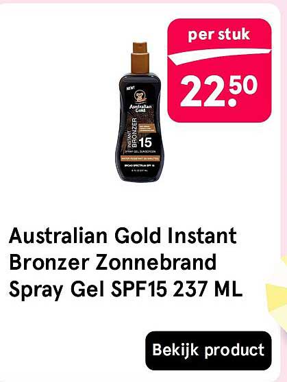 Australian Gold Instant Bronzer Zonnebrand Spray Gel SPF15 237 ML