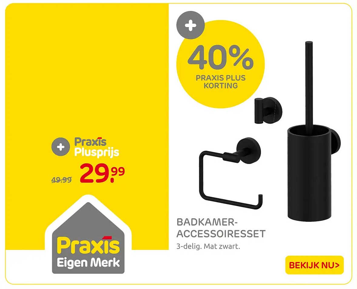 Badkamer-accessoiresset 3-delig, mat zwart - 40% Praxis Plus korting