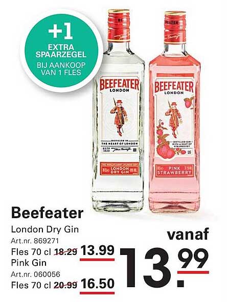 Beefeater London Dry Gin +1 extra spaarzegel bij aankoop van 1 fles