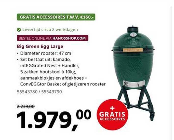 Big Green Egg Large + GRATIS accessoires t.w.v. €260,-
