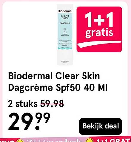 Biodermal Clear Skin Dagcrème Spf50 40 Ml 1+1 gratis