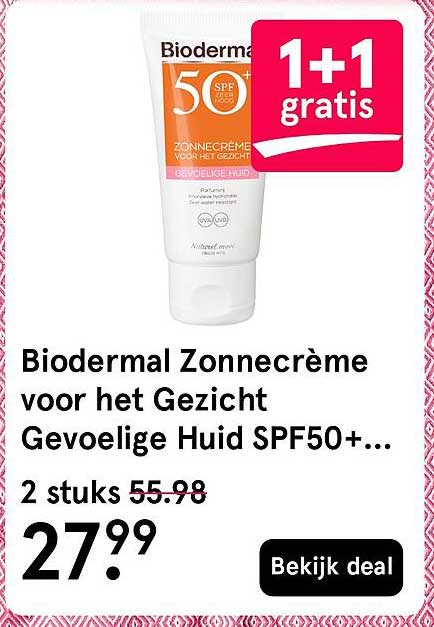 Biodermal Zonnecrème voor het Gezicht Gevoelige Huid SPF50+... 1+1 gratis