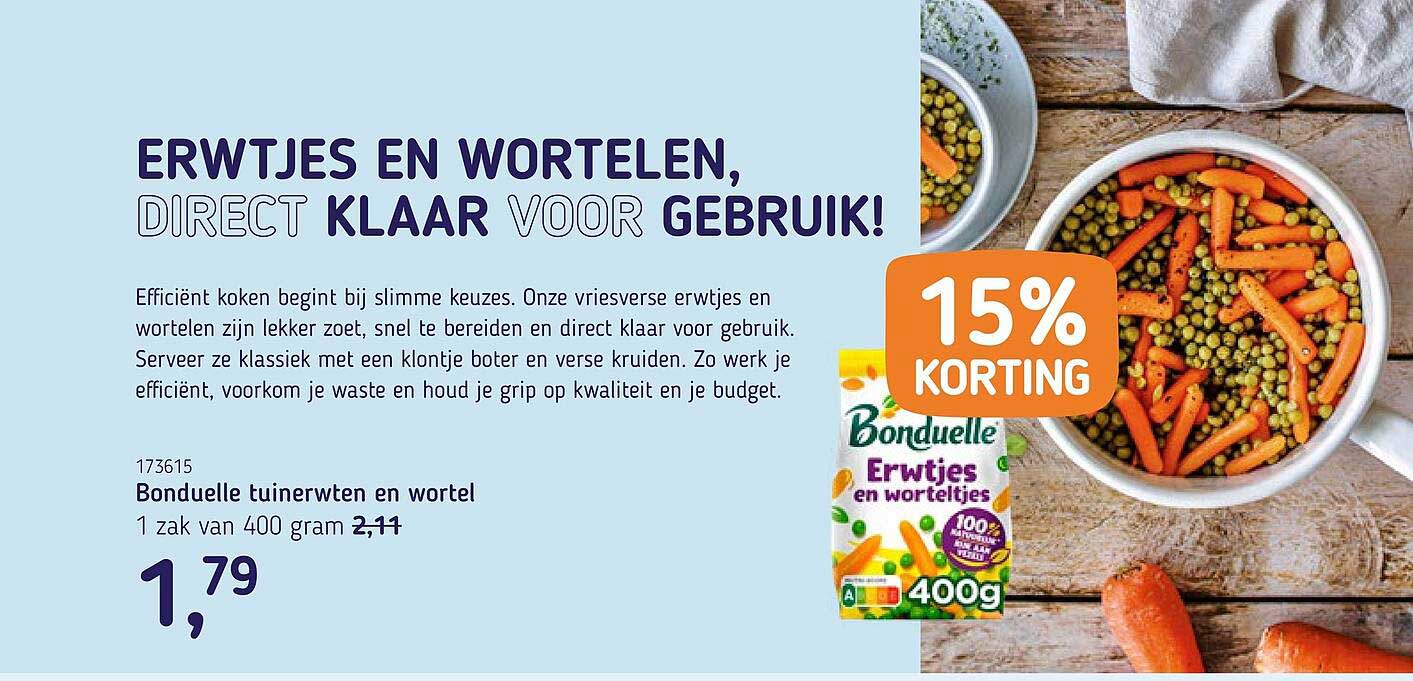 Bonduelle tuinerwten en wortel 15% KORTING