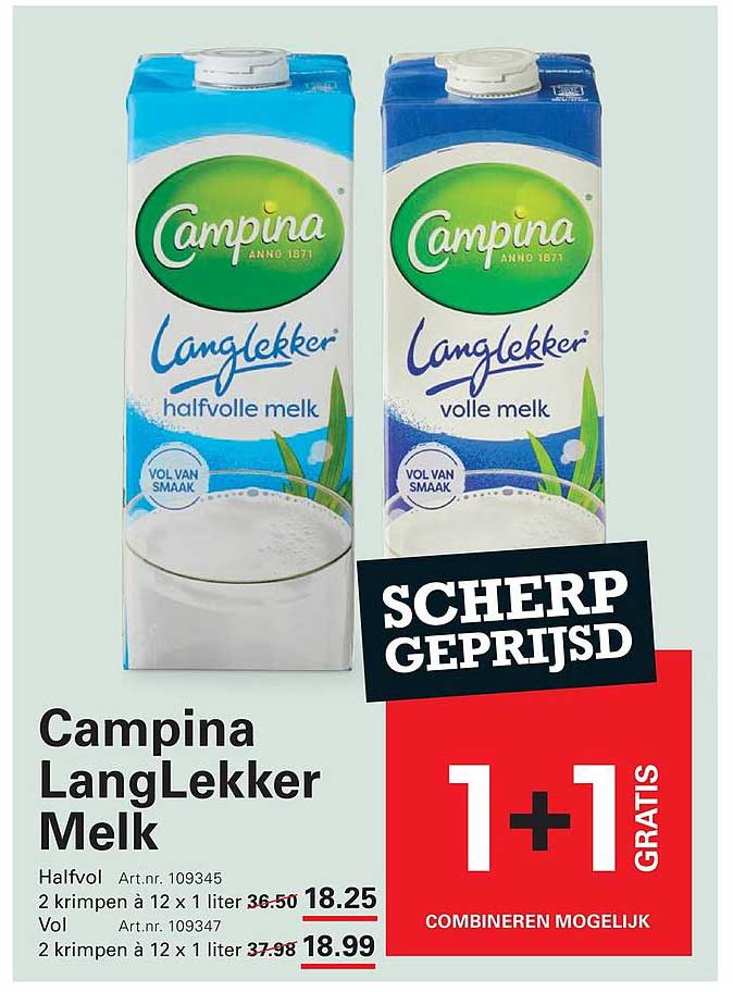 Campina LangLekker Melk 1+1 gratis