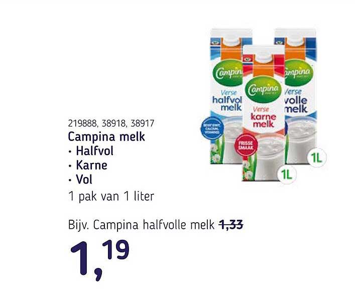 Campina melk • Halfvol • Karne • Vol 1 pak van 1 liter