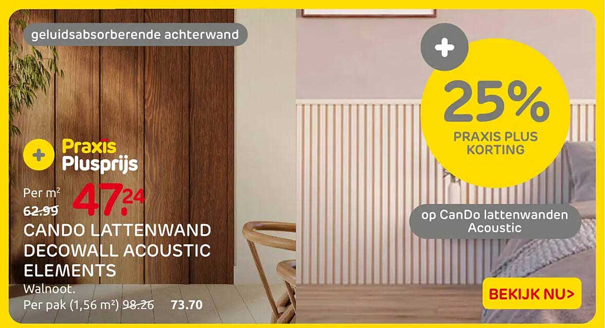 Cando lattenwand Decowall Acoustic Elements Walnoot