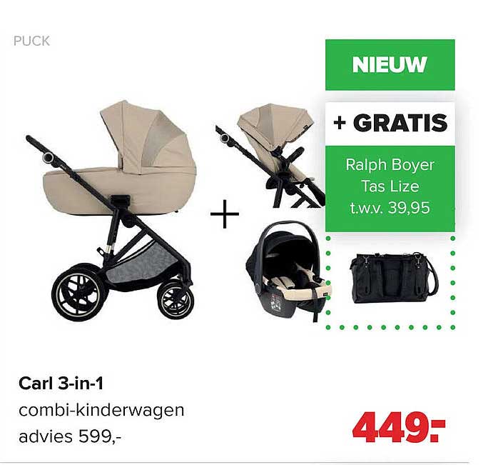 Carl 3-in-1 combi-kinderwagen NIEW + GRATIS Ralph Boyer Tas Lize t.w.v. 39,95