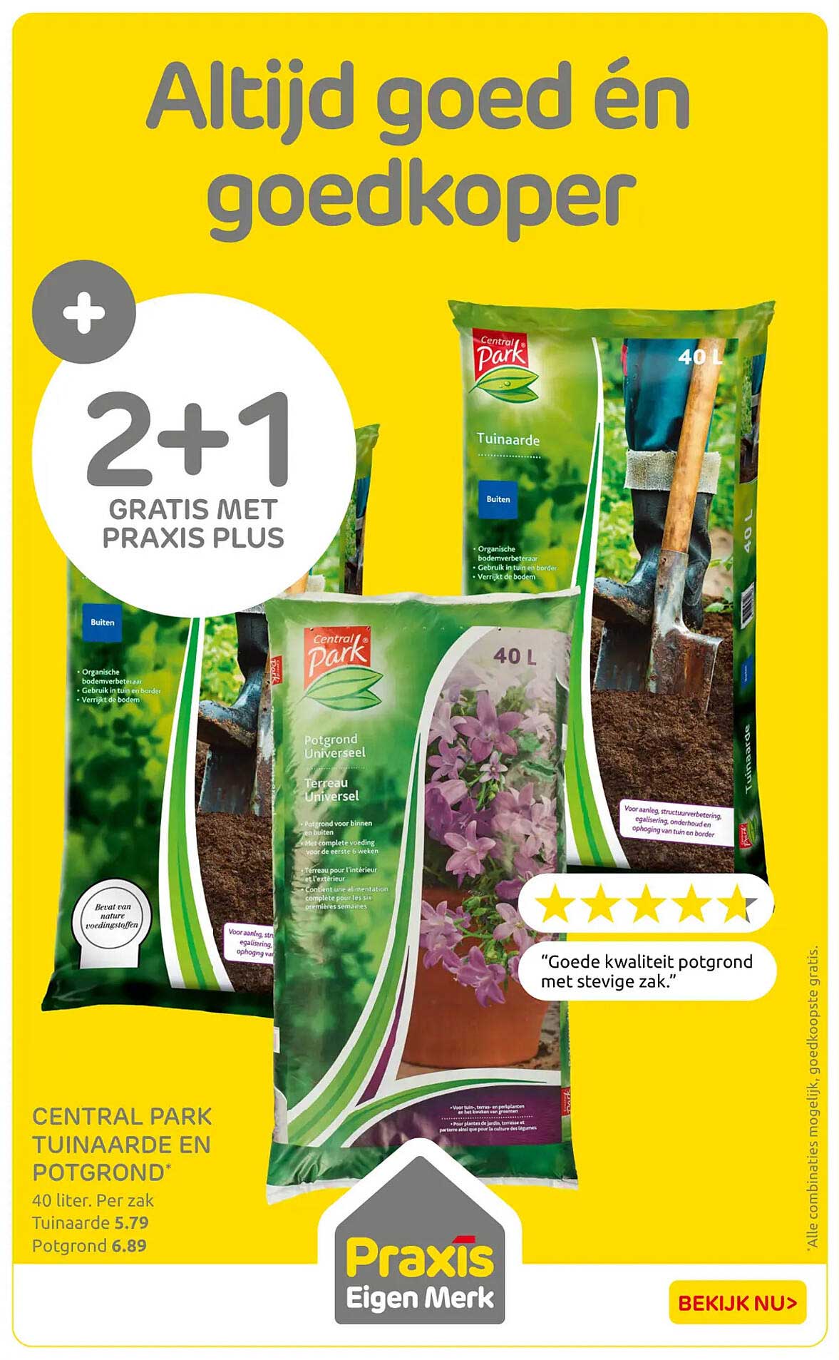 CENTRAL PARK TUINAARDE EN POTGROND* 2+1 GRATIS MET PRAXIS PLUS