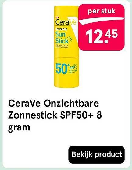 CeraVe Onzichtbare Zonnestick SPF50+ 8 gram