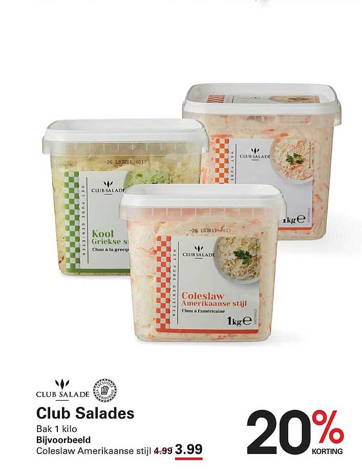 Club Salades Bak 1 kilo Bijvoorbeeld Coleslaw Amerikaanse stijl 20% korting