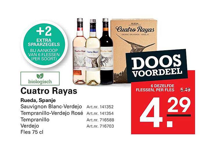 Cuatro Rayas Doos Voordeel +2 extra spaarzegels bij aankoop van 6 flessen (per soort)