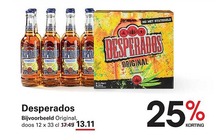 Desperados Bijvoorbeeld Original, doos 12 x 33 cl 25% korting