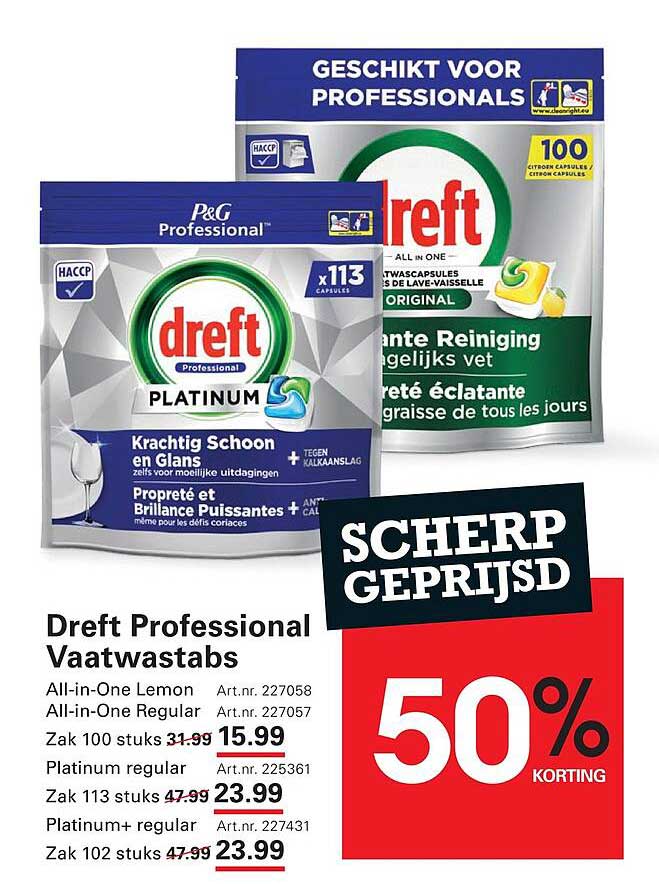 Dreft Professional Vaatwastabs 50% korting