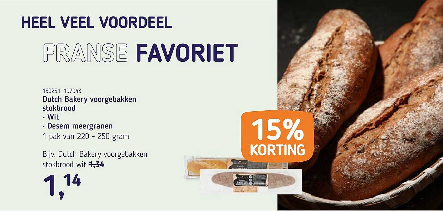 Dutch Bakery voorgebakken stokbrood - Wit - Desem meergranen 15% KORTING