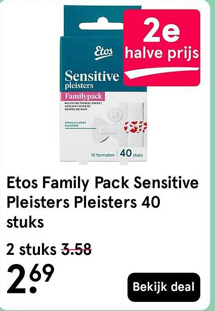 Etos Family Pack Sensitive Pleisters Pleisters 40 stuks 2e halve prijs
