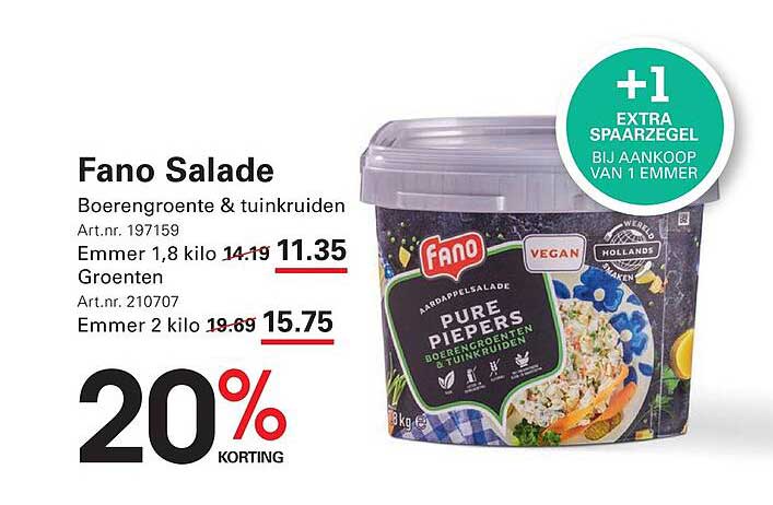 Fano Salade Boerenronde & tuinkruiden Emmer 1,8 kilo Emmer 2 kilo +1 EXTRA SPAARGEL BIJ AANKOOP VAN 1 EMMER 20% KORTING