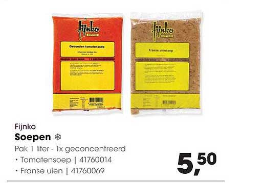 Fijnko Soepen Pak 1 liter - 1x geconcentreerd • Tomatensoep | 41760014 • Franse uien | 41760069