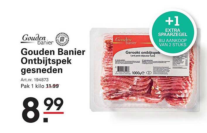 Gouden Banier Ontbijtspek gesneden +1 extra spaarzegel bij aankoop van 2 stuks