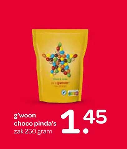 g'woon choco pinda's zak 250 gram
