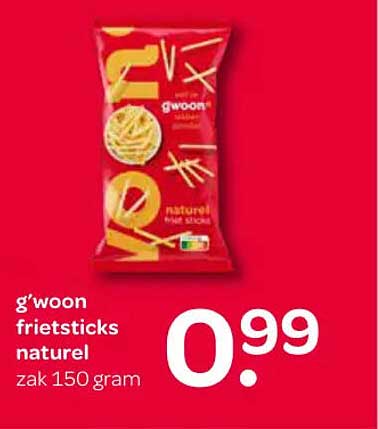 g'woon frietsticks naturel zak 150 gram