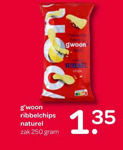 g'woon ribbelchips naturel zak 250 gram