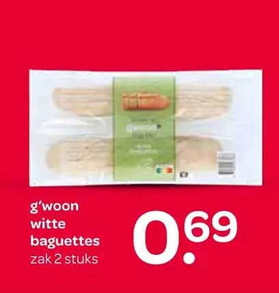 g'woon witte baguettes zak 2 stuks