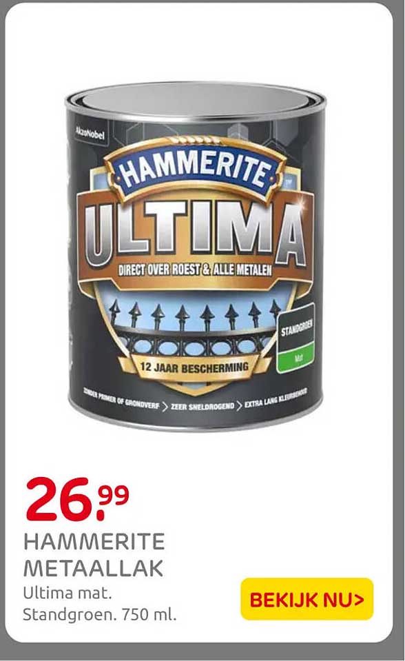 HAMMERITE METAALLAK Ultima mat. Standgroen. 750 ml.