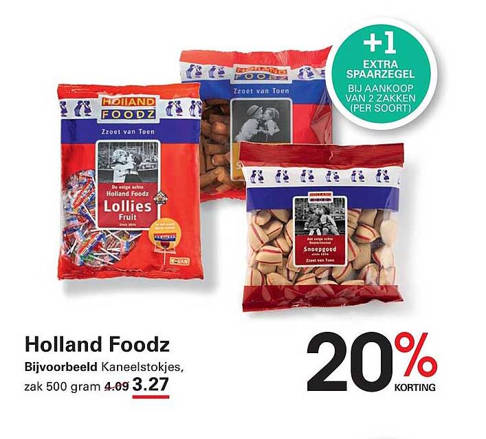 Holland Foodz Bijvoorbeeld Kaneelstokjes, zak 500 gram +1 extra spaardegel bij aankoop van 2 zakken (per soort) 20% korting