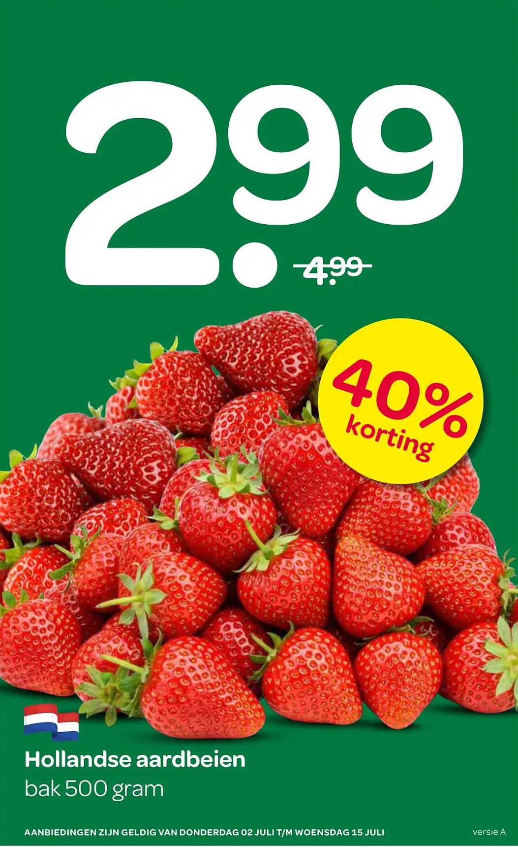 Hollandse aardbeien bak 500 gram 40% korting