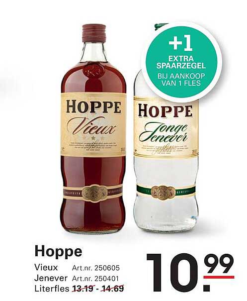 HOPPE Vieux Jenever Literfles 10.99 +1 EXTRA SPAARZEGEL BIJ AANKOOP VAN 1 FLES