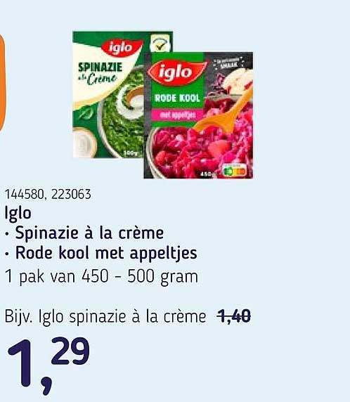 Iglo Spinazie à la crème • Rode kool met appeltjes 1 pak van 450 - 500 gram
