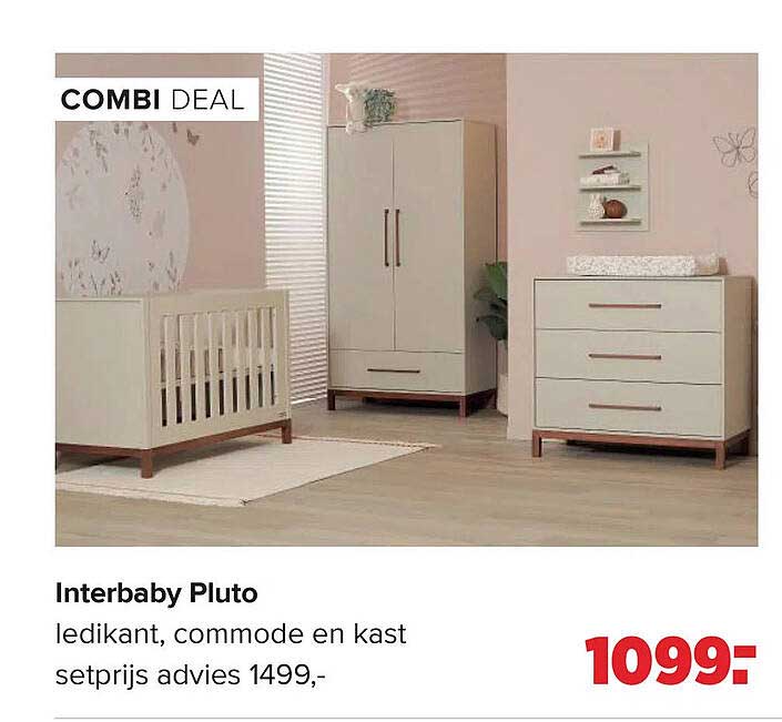 Interbaby Pluto ledikant, commode en kast setprijs advies 1499,-