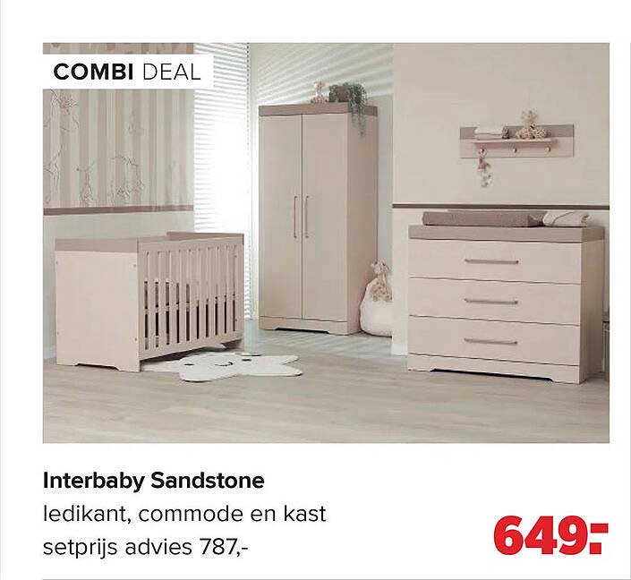 Interbaby Sandstone ledikant, commode en kast setprijs advies 787,- COMBI DEAL