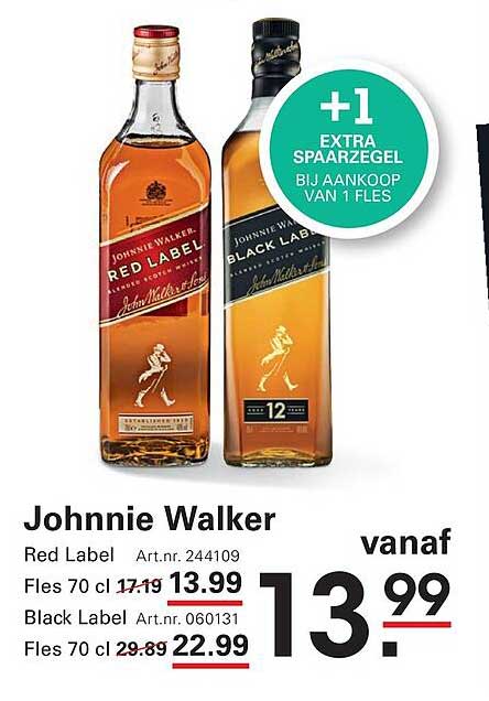 Johnnie Walker Red Label / Black Label +1 EXTRA SPAARZEGEL BIJ AANKOOP VAN 1 FLES
