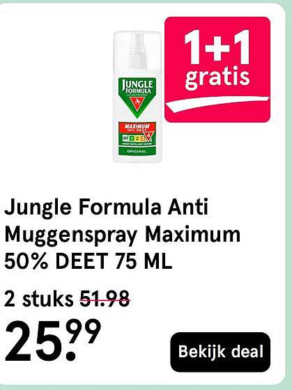 Jungle Formula Anti Muggenspray Maximum 50% DEET 75 ML 1+1 gratis