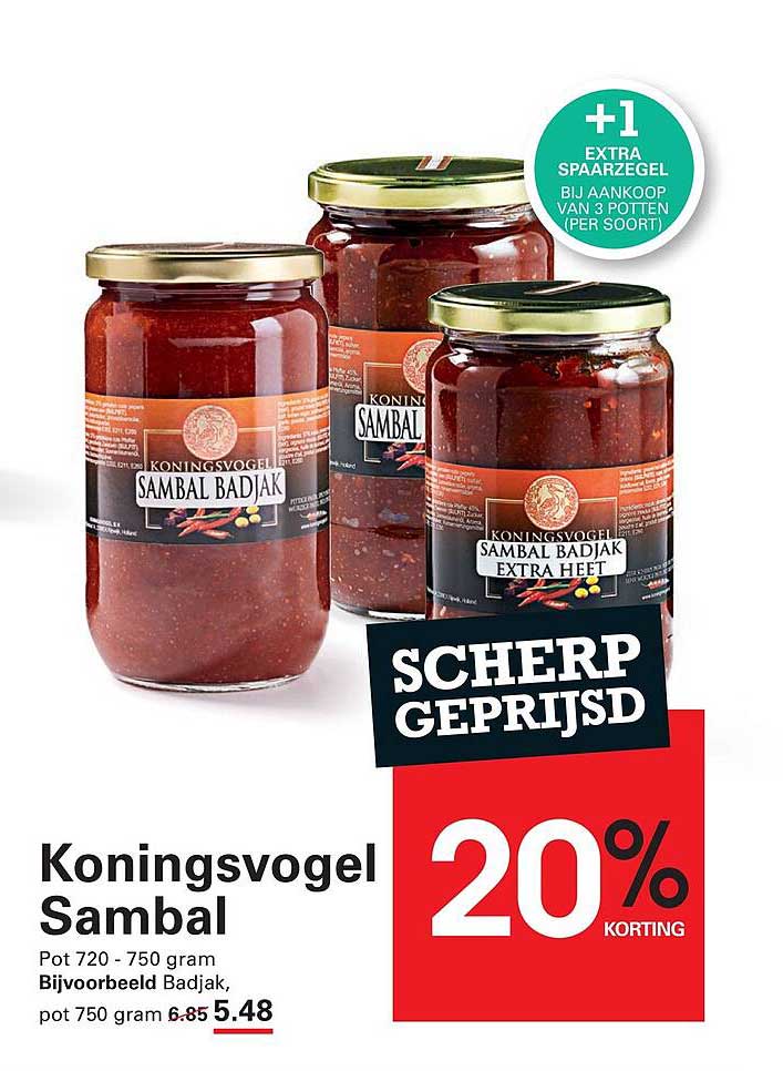 Koningsvogel Sambal 20% korting