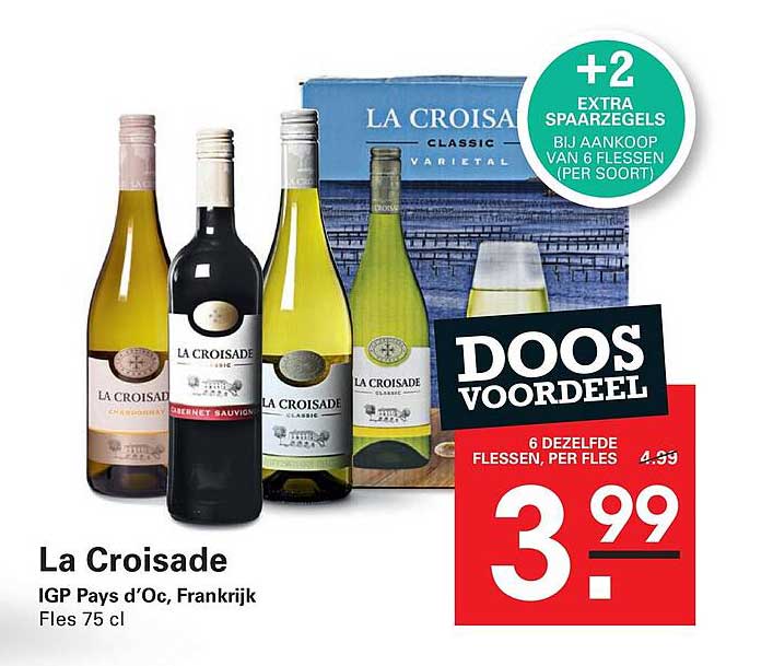 La Croisade IGP Pays d’Oc, Frankrijk Fles 75 cl +2 EXTRA SPAARGELS BIJ AANKOOP VAN 6 FLESSEN (PER SOORT)