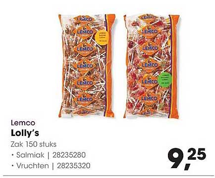 Lemco Lolly’s Zak 150 stuks • Salmiak | 28235280 • Vruchten | 28235320