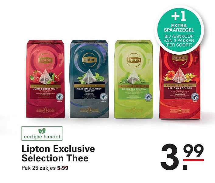 Lipton Exclusive Selection Thee +1 extra spaarzegel bij aankoop van 3 pakken (per soort)