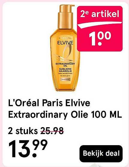L'Oréal Paris Elvive Extraordinary Olie 100 ML 2 stuks 2e artikel