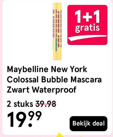 Maybelline New York Colossal Bubble Mascara Zwart Waterproof 1+1 gratis